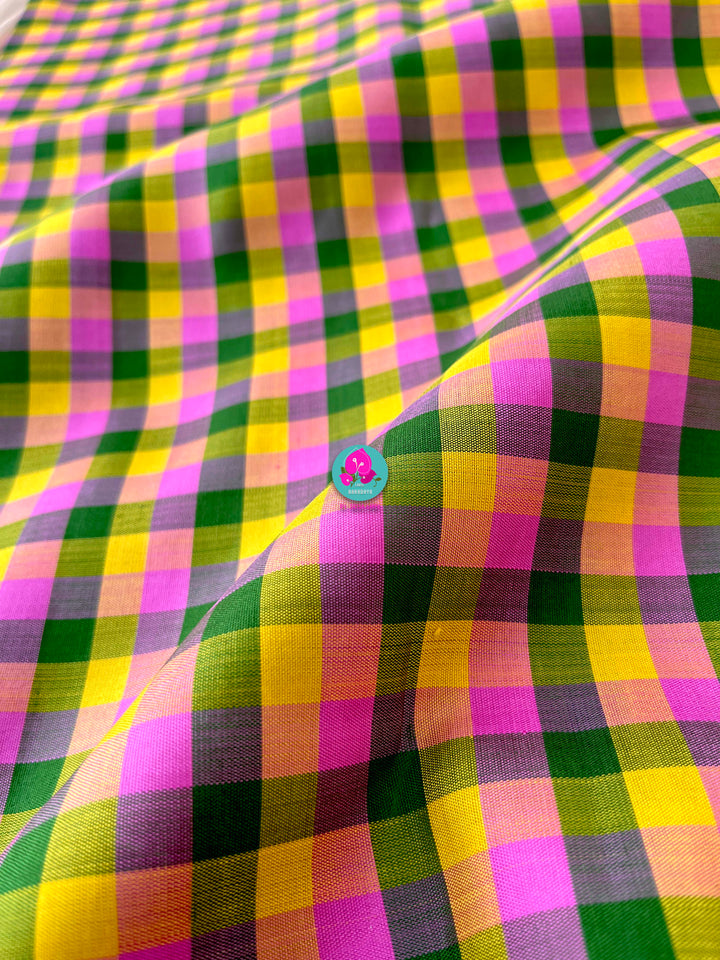 Vintage Checkered Kanchipattu Saree with Paithani Maggam & Hand-Embroidered Bird Blouse