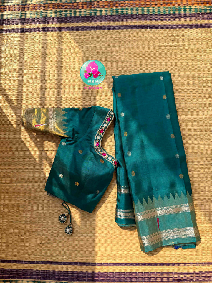 The Jeweled Tide: Teal Blue Pure Tissue Gadwal saree with an Opulent Artisan Blouse