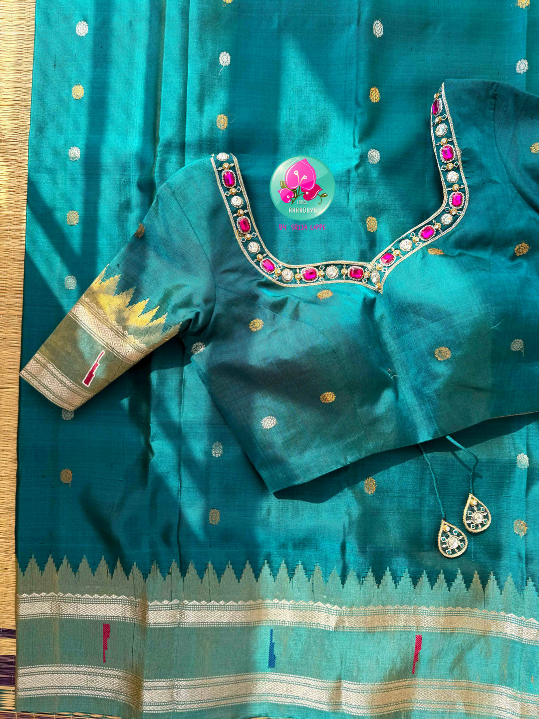 The Jeweled Tide: Teal Blue Pure Tissue Gadwal saree with an Opulent Artisan Blouse