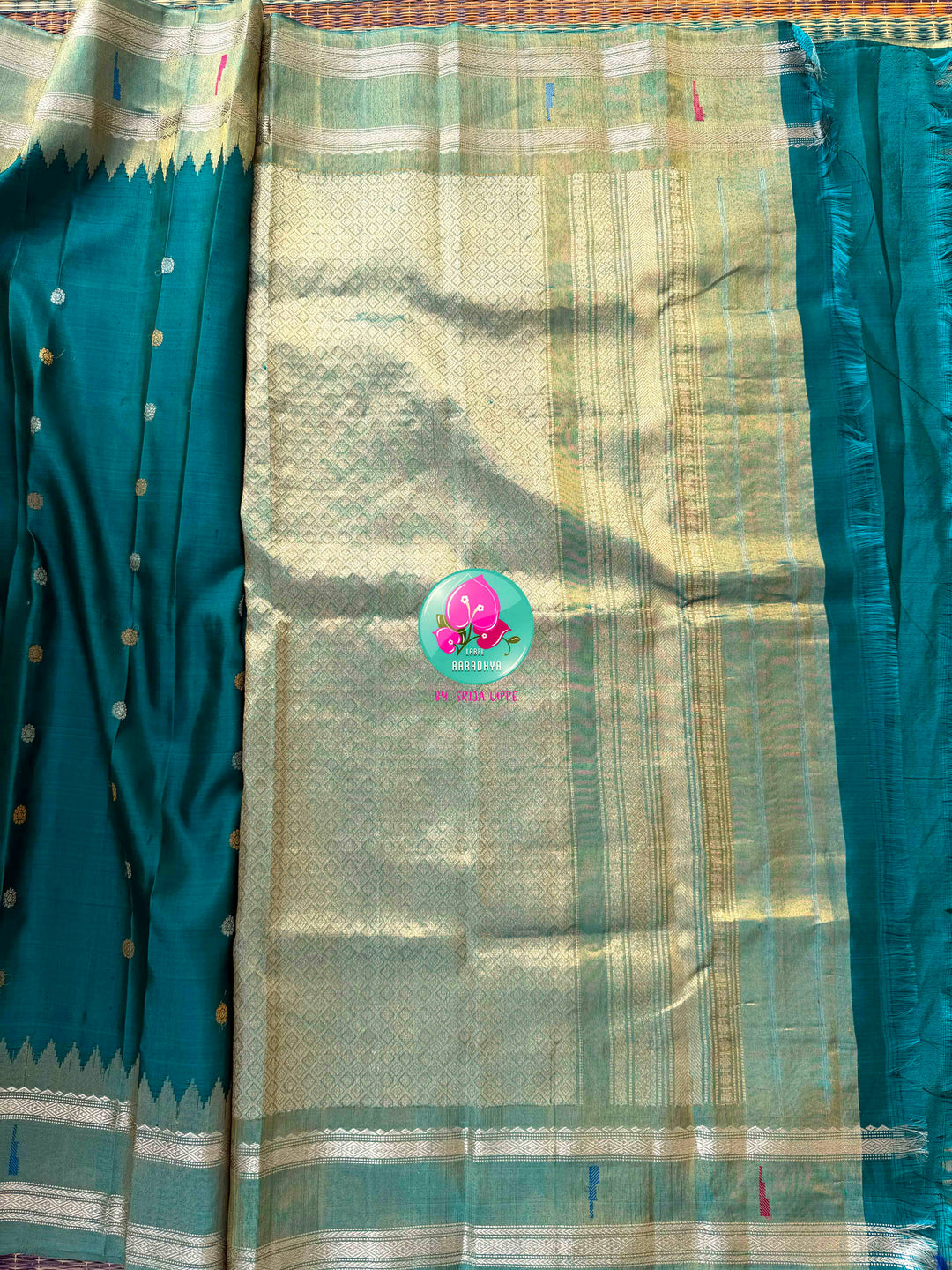 The Jeweled Tide: Teal Blue Pure Tissue Gadwal saree with an Opulent Artisan Blouse