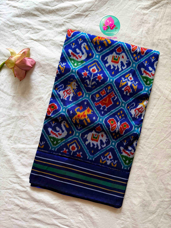 Royal Blue Double Ikkat Pure Silk Patola Saree in eight sacred motifs design