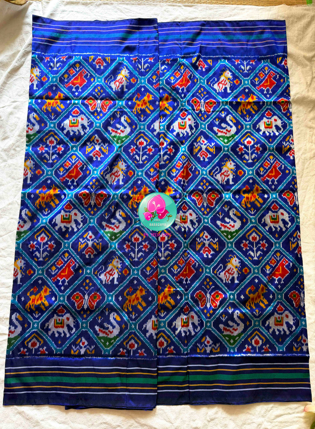 Royal Blue Double Ikkat Pure Silk Patola Saree in eight sacred motifs design