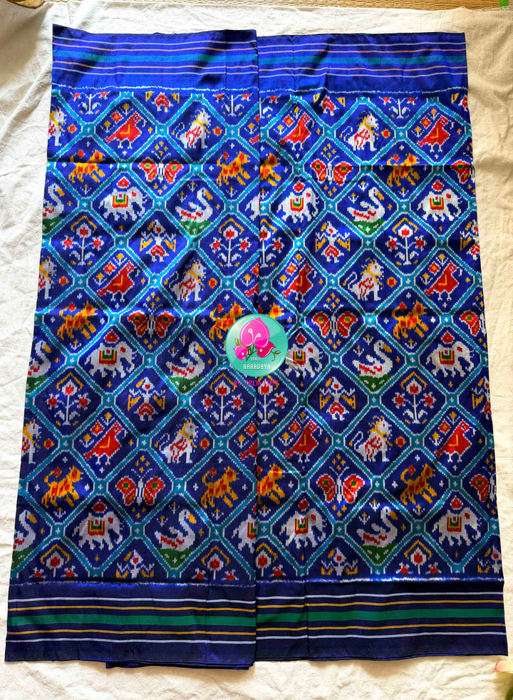 Royal Blue Double Ikkat Pure Silk Patola Saree in eight sacred motifs design