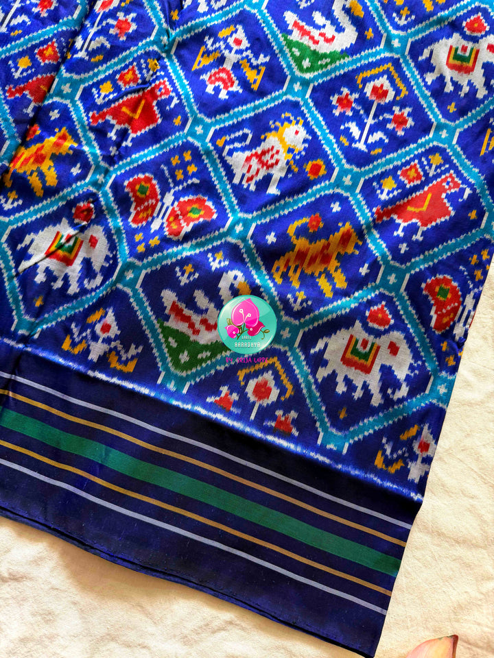 Royal Blue Double Ikkat Pure Silk Patola Saree in eight sacred motifs design