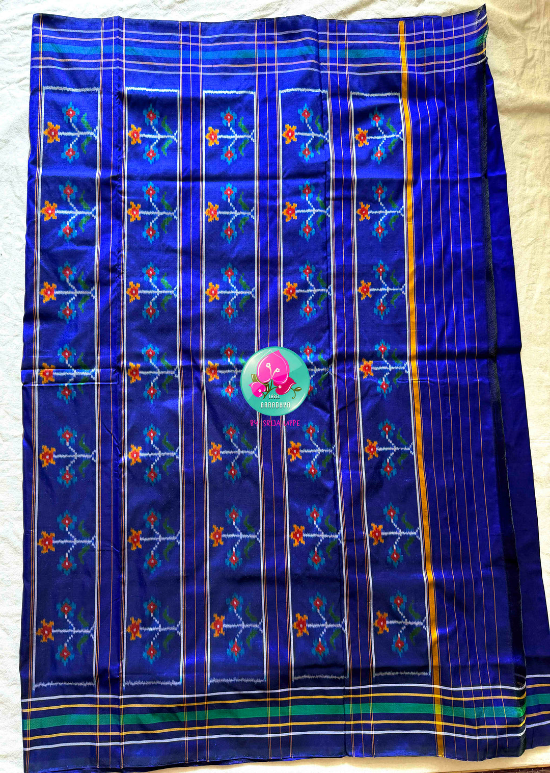 Royal Blue Double Ikkat Pure Silk Patola Saree in eight sacred motifs design