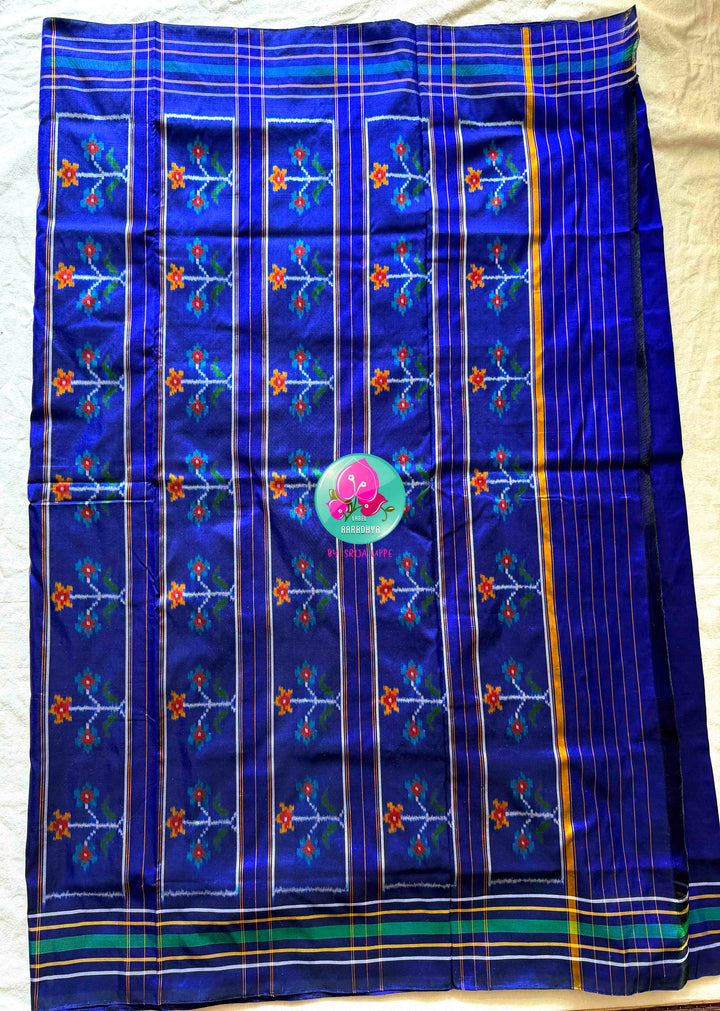 Royal Blue Double Ikkat Pure Silk Patola Saree in eight sacred motifs design