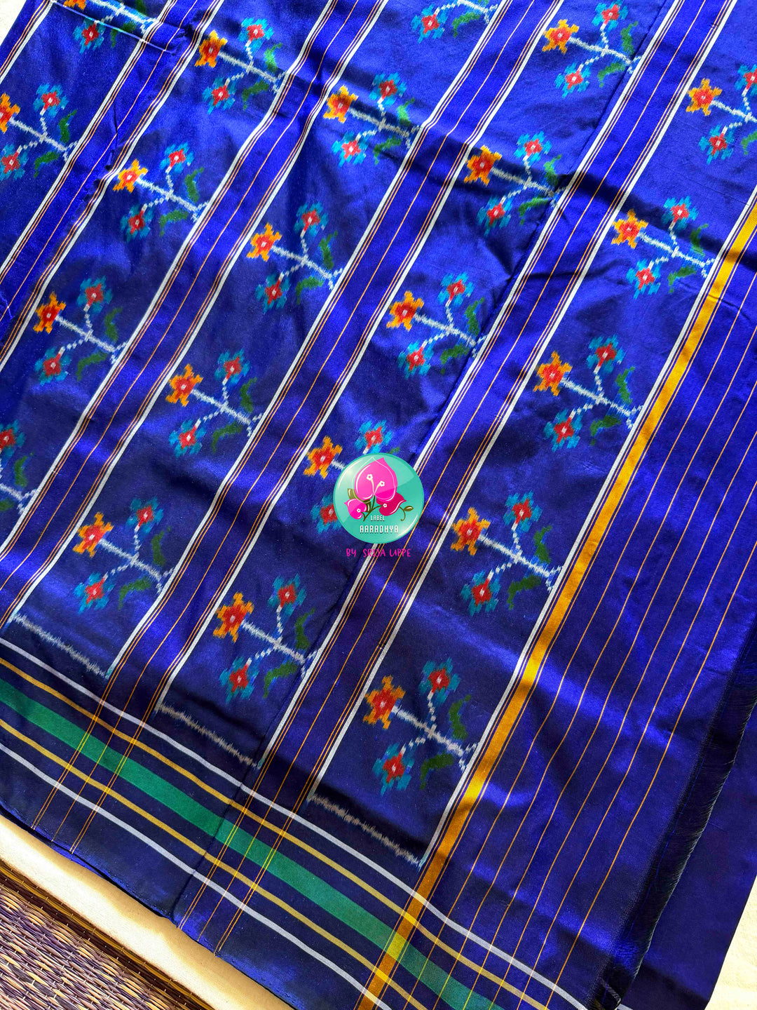 Royal Blue Double Ikkat Pure Silk Patola Saree in eight sacred motifs design