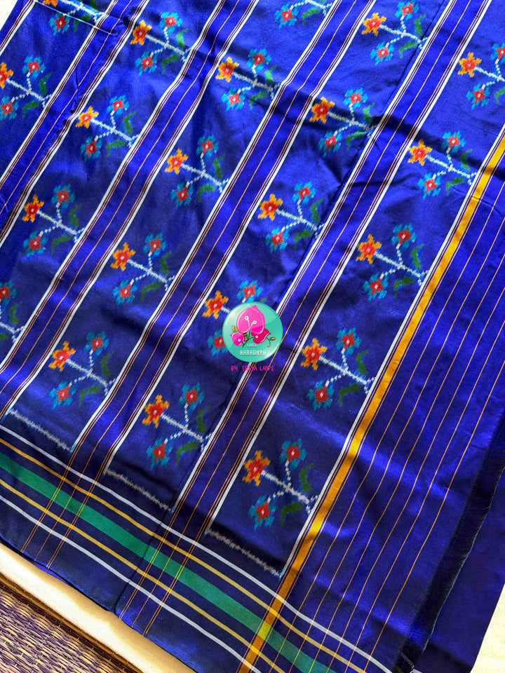 Royal Blue Double Ikkat Pure Silk Patola Saree in eight sacred motifs design
