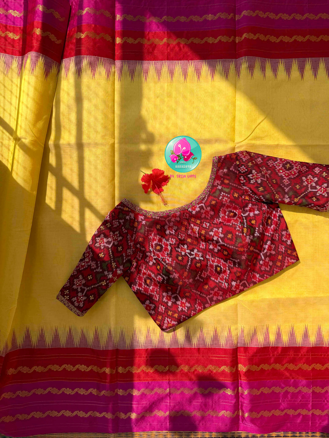 Traditional Crafts Nu Anupam Sangam: Pure Handloom Ponduru Khadi Silk Saree With Kanchi Style Border & Pure Patola Silk Fusion Blouse