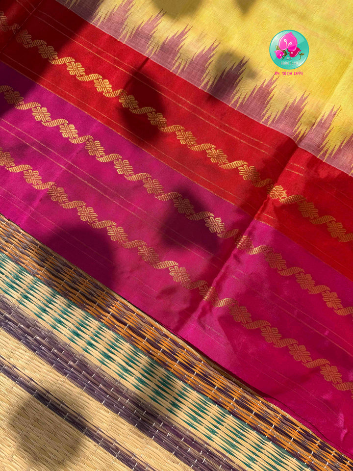 Traditional Crafts Nu Anupam Sangam: Pure Handloom Ponduru Khadi Silk Saree With Kanchi Style Border & Pure Patola Silk Fusion Blouse