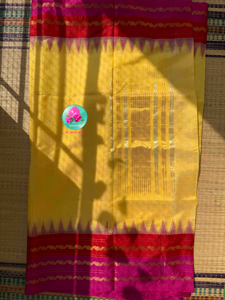 Traditional Crafts Nu Anupam Sangam: Pure Handloom Ponduru Khadi Silk Saree With Kanchi Style Border & Pure Patola Silk Fusion Blouse