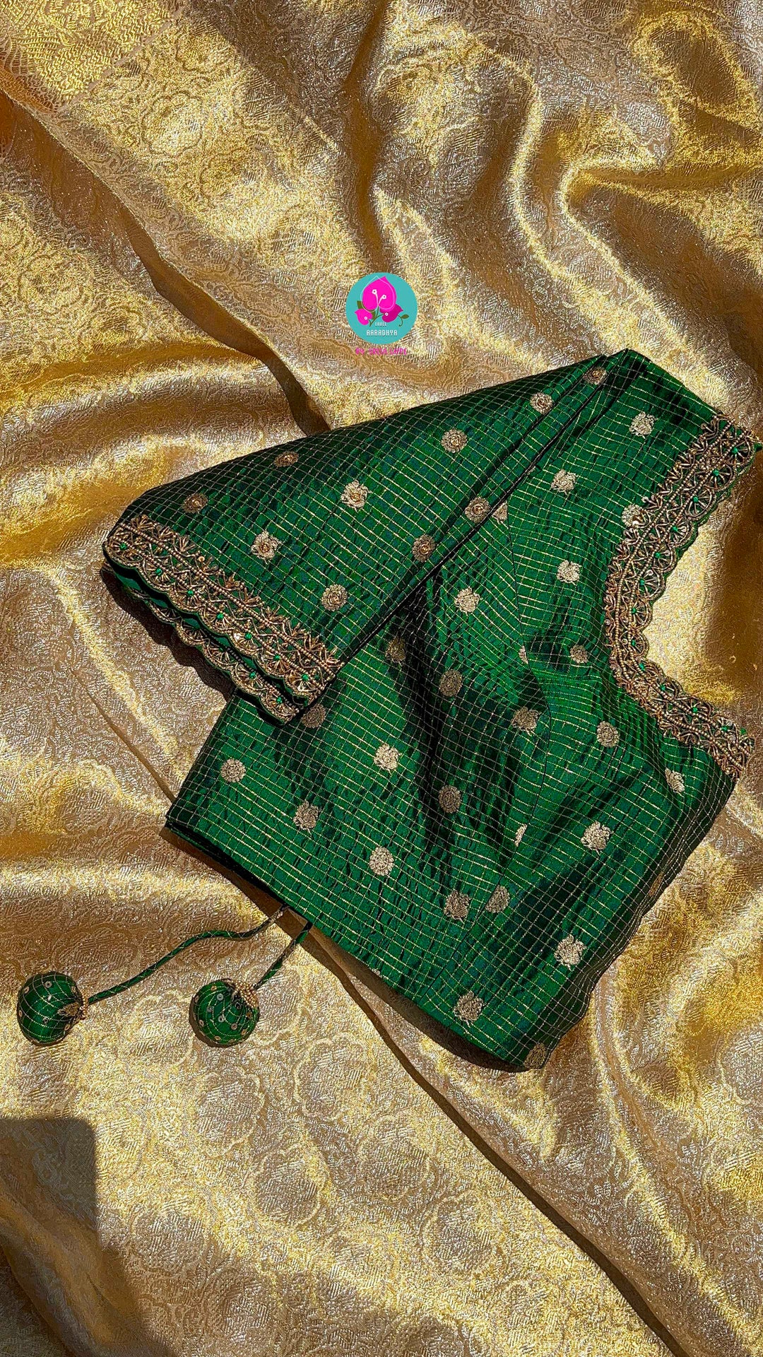 Pure Kanjeevaram silk saree paired with Maggam worked Pure silk blouse