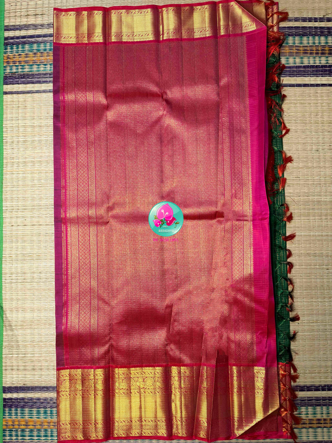 Vintage Royalty & Metallic Shimmer: Bottle Green Vaira Oosi Pure Kanchipattu Silk Saree with Magenta Pink Maggam Embroidered Blouse