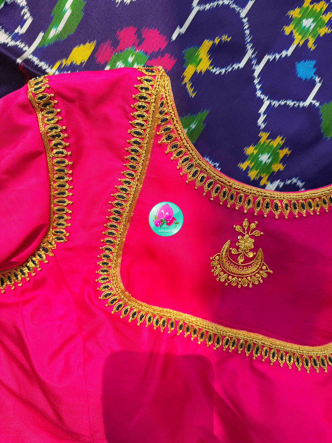 Sapphire Canopy & Sacred Echoes: Dark Blue Pure Ikkat Patola Saree with Artisan Pink Blouse