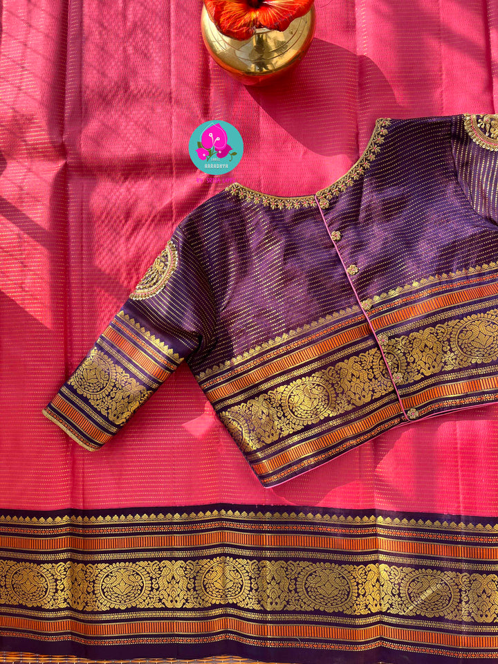 3g zari vaira oosi design traditional vintage peacock border Kanchipattu saree