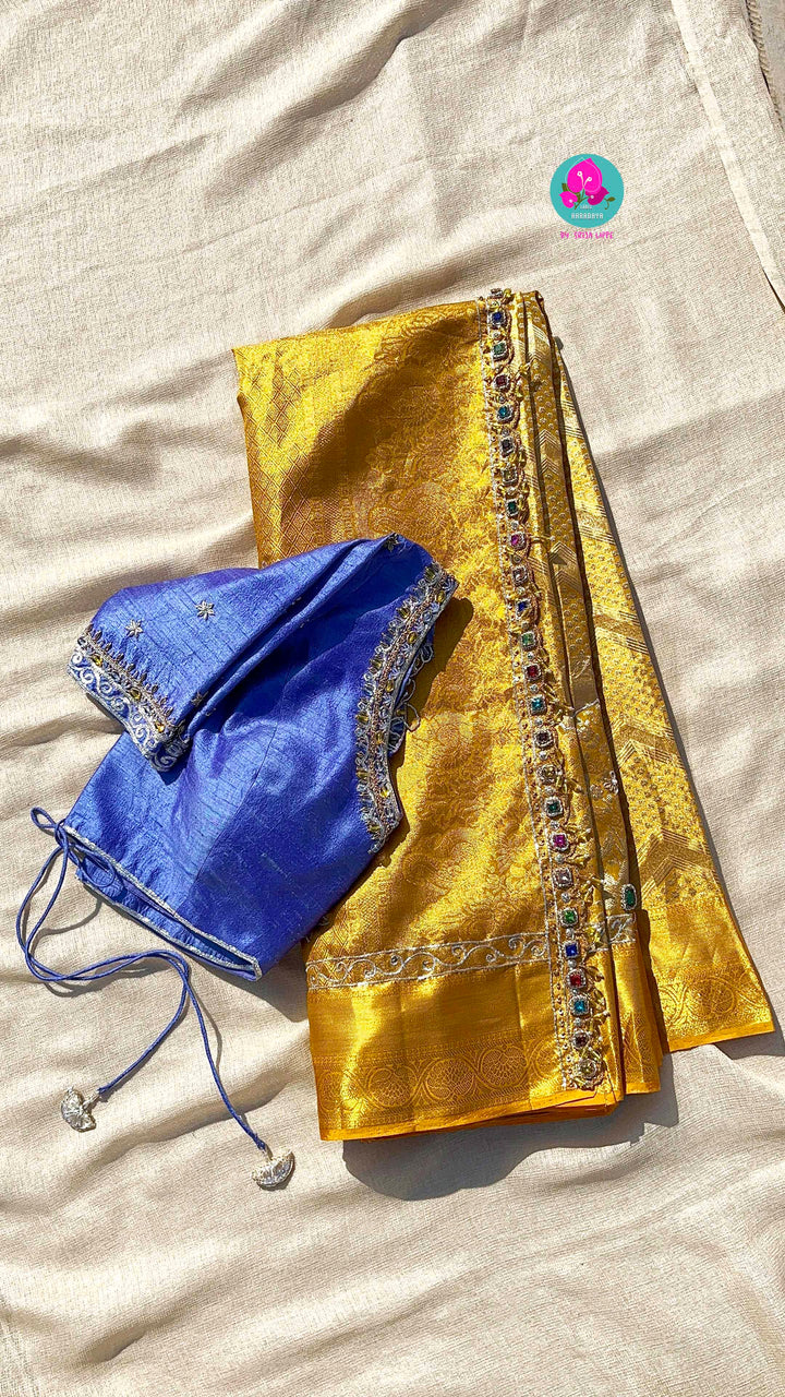 Pure Kanjeevaram silk saree Paired with Maggam worked Pure silk blouse