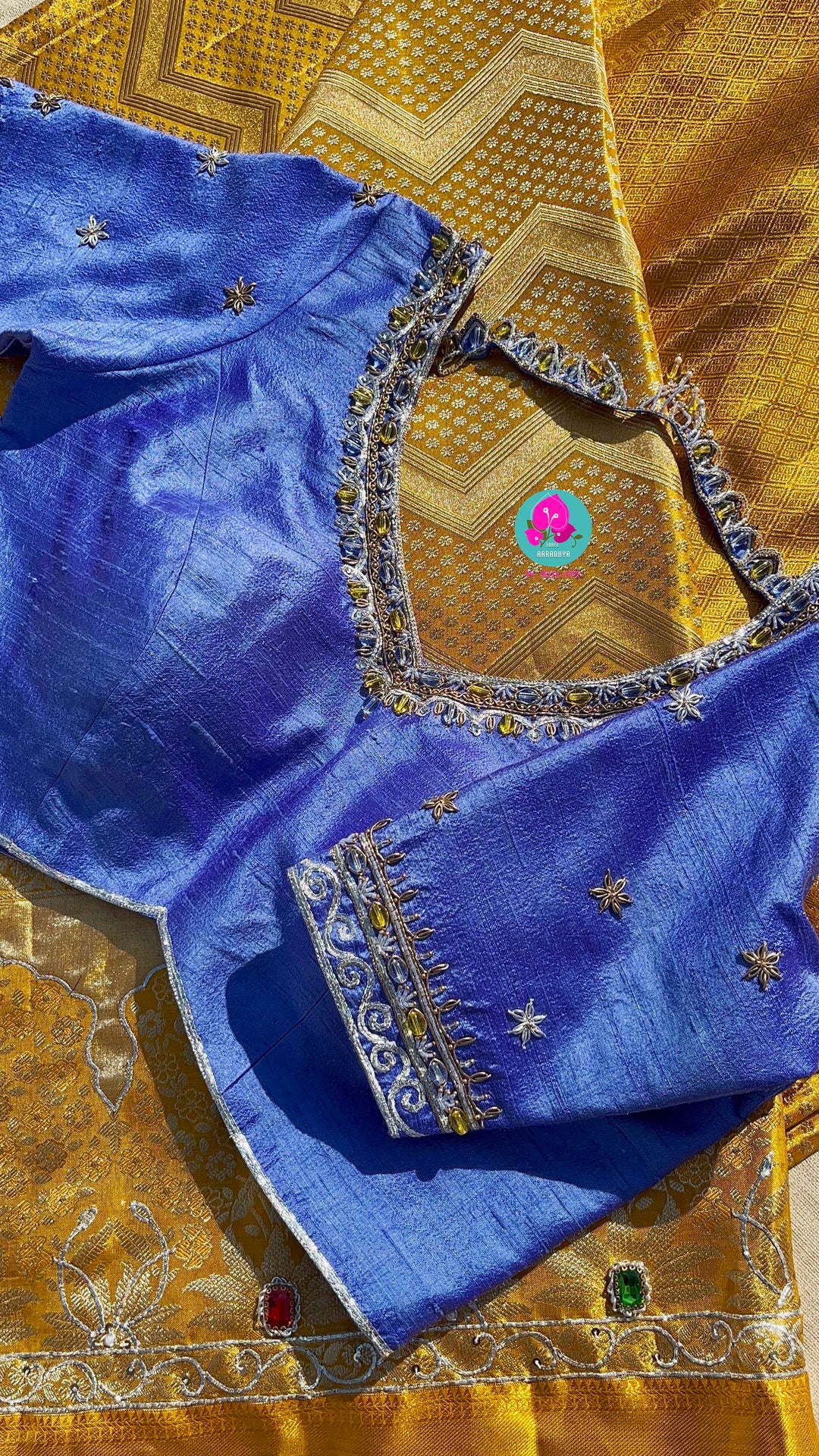 Pure Kanjeevaram silk saree Paired with Maggam worked Pure silk blouse