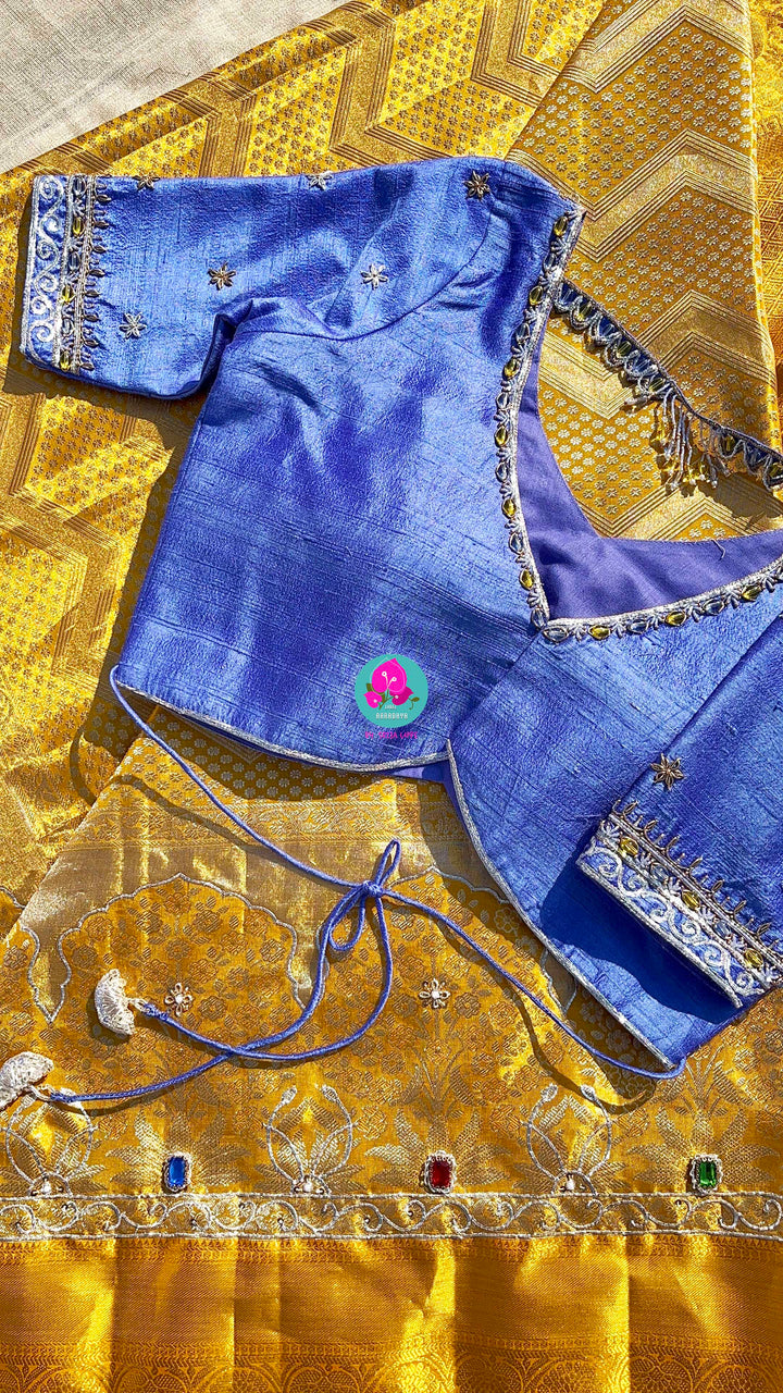 Pure Kanjeevaram silk saree Paired with Maggam worked Pure silk blouse