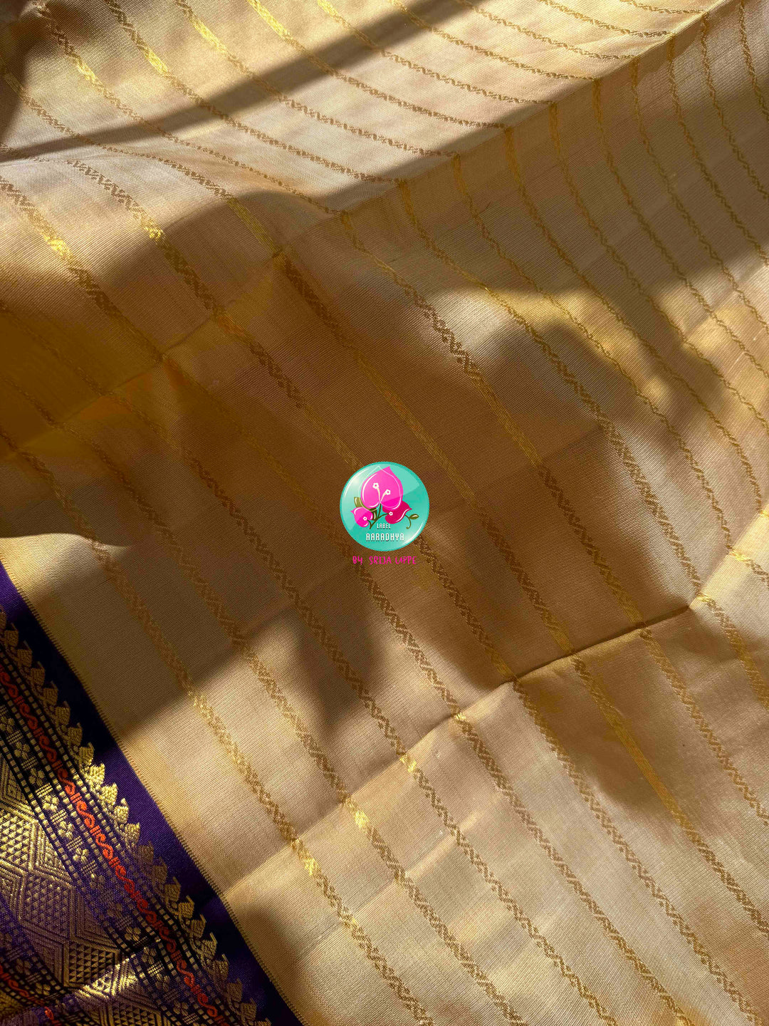 Celestial Gilded Luminance & Imperial Purple Opulence: Pure 3G Kanchipattu Silk Saree in Moonlit Gold Tissue with Vaira Oosi & Heavy Jewel-Embroidered Silk Blouse
