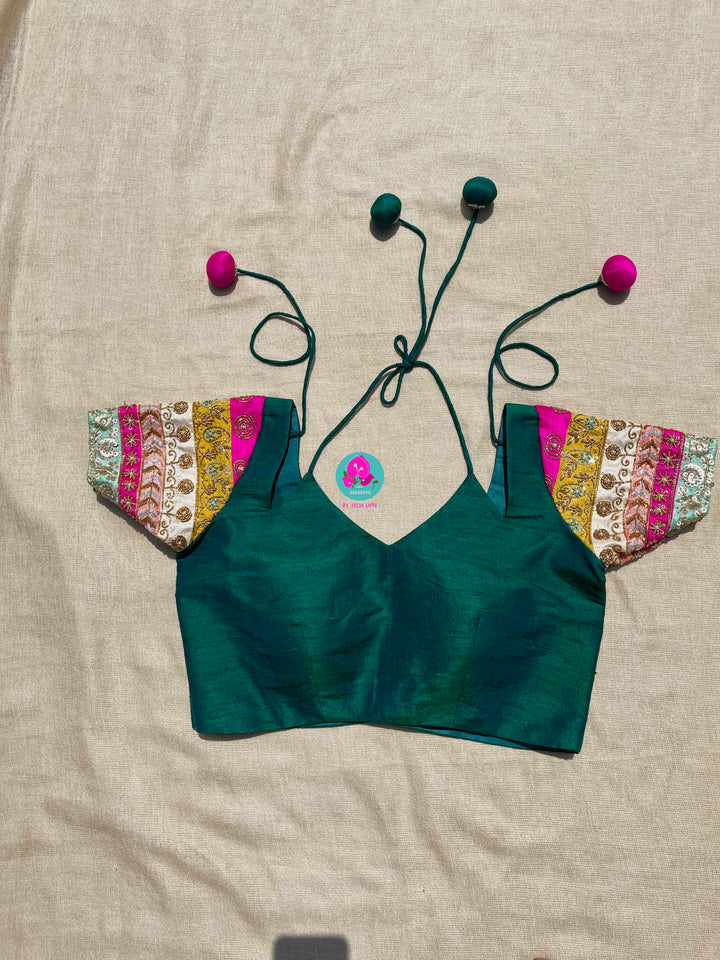 Pure rawsilk maggam work blouse with handmade latkans