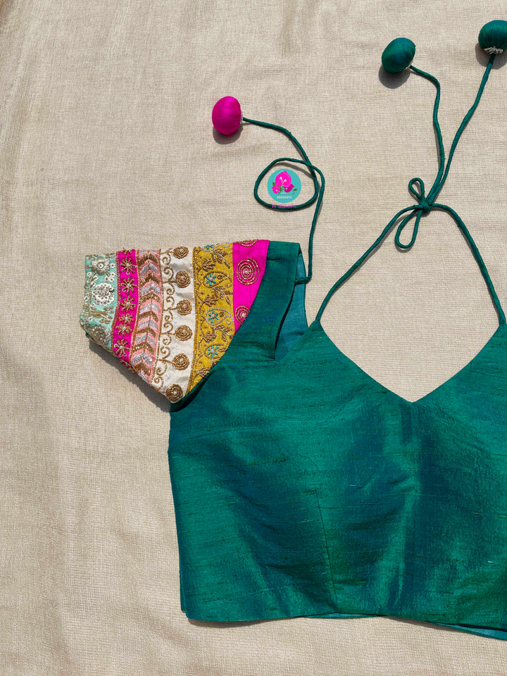 Pure rawsilk maggam work blouse with handmade latkans