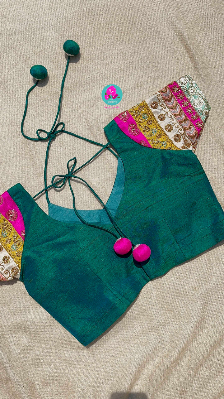 Pure rawsilk maggam work blouse with handmade latkans