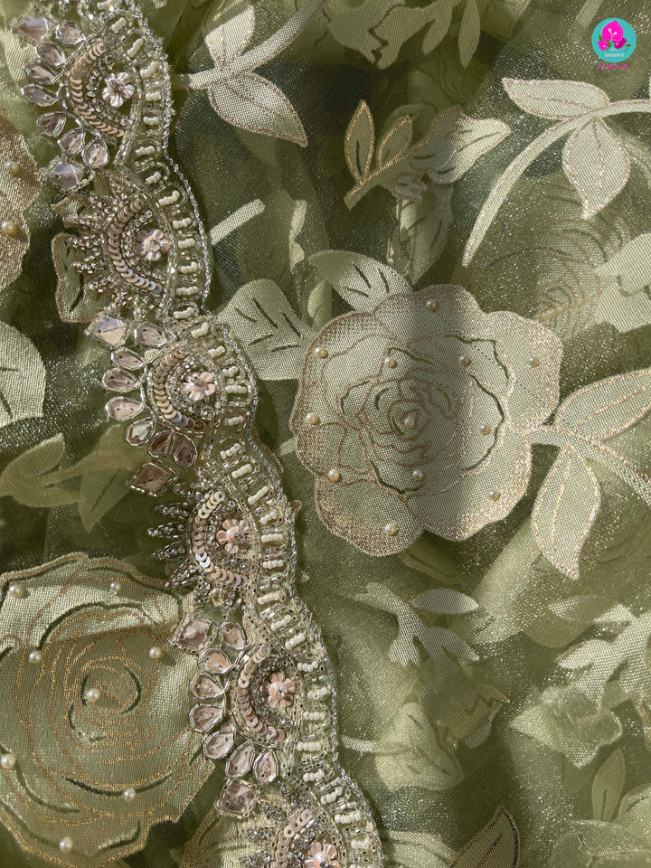 Falling Organza brasso Saree with rose design