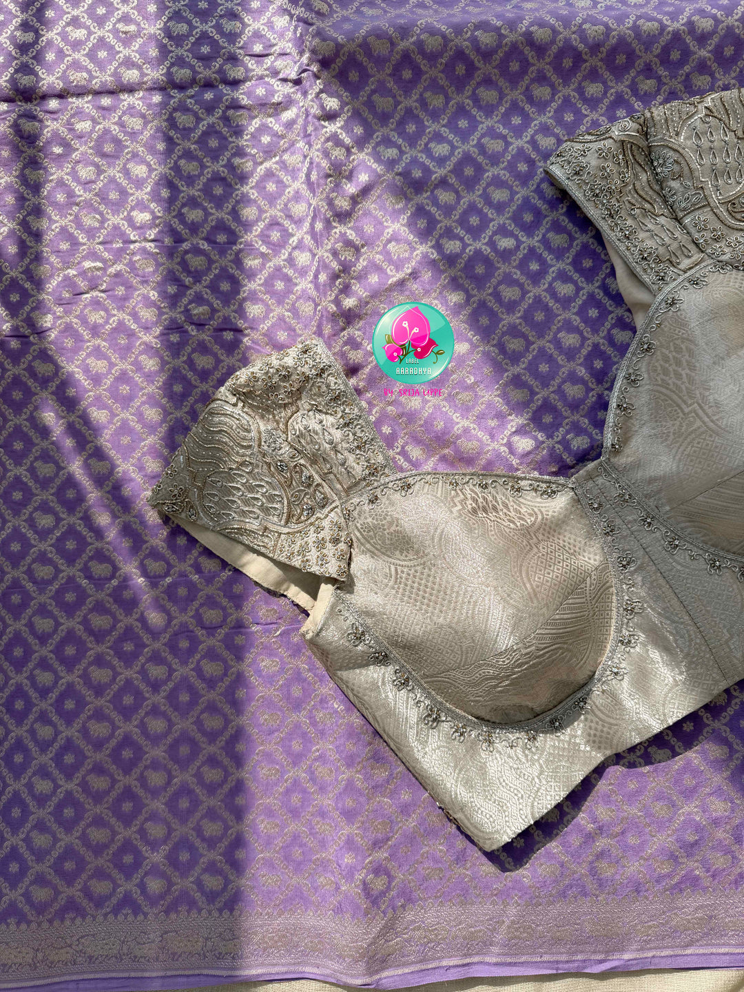 Ethereal Lavender: Banarasi Khaddi Georgette Saree with Nandhini Motifs & Silver Artistry