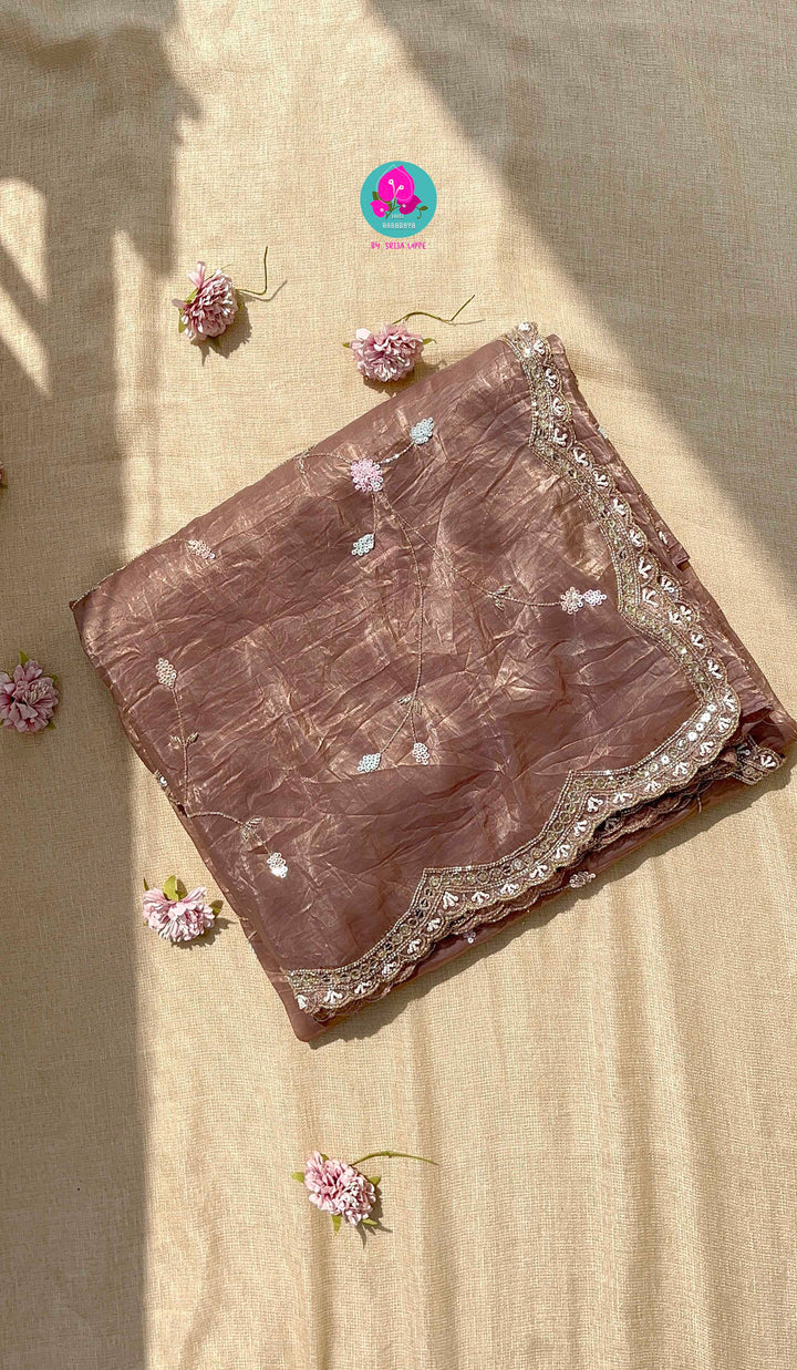 Hand embroidered soft crush organza saree