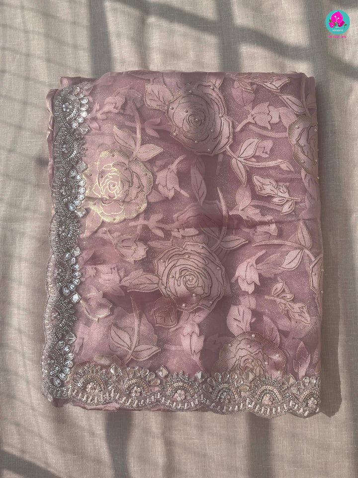 Falling Organza brasso Saree with rose design