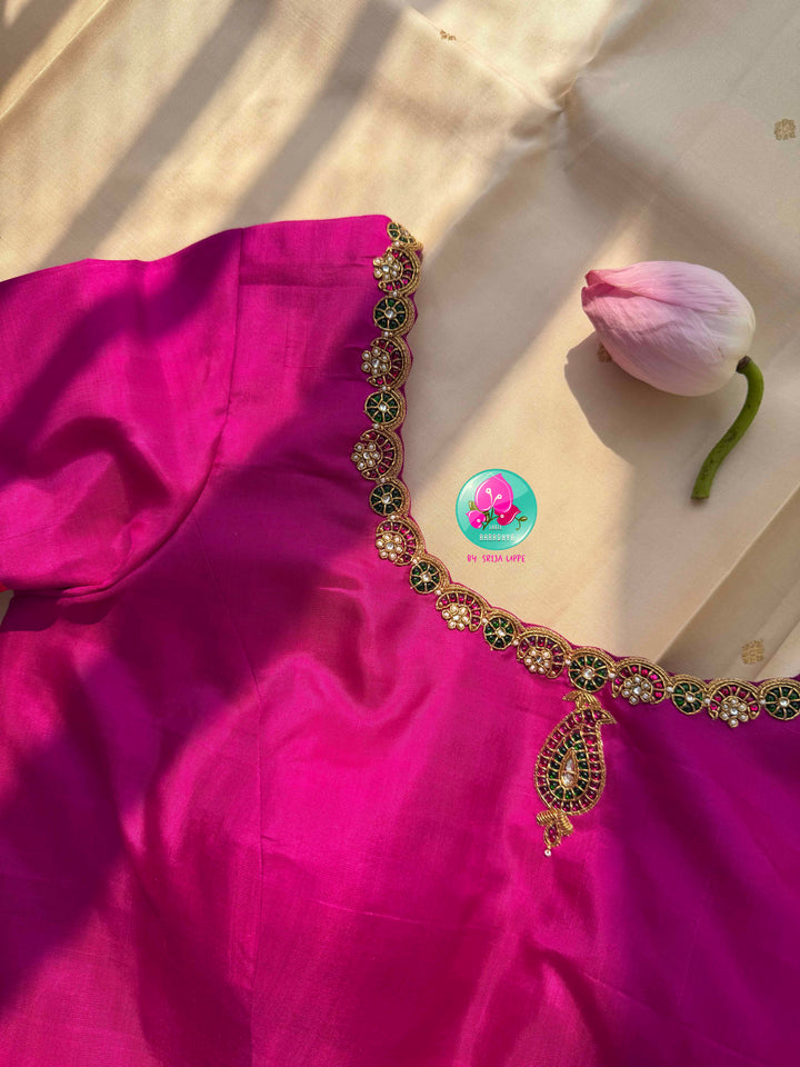 The Celestial Heirloom: Serene Off-White Kanjivaram Saree with Surya-Chandrulu Artistry
