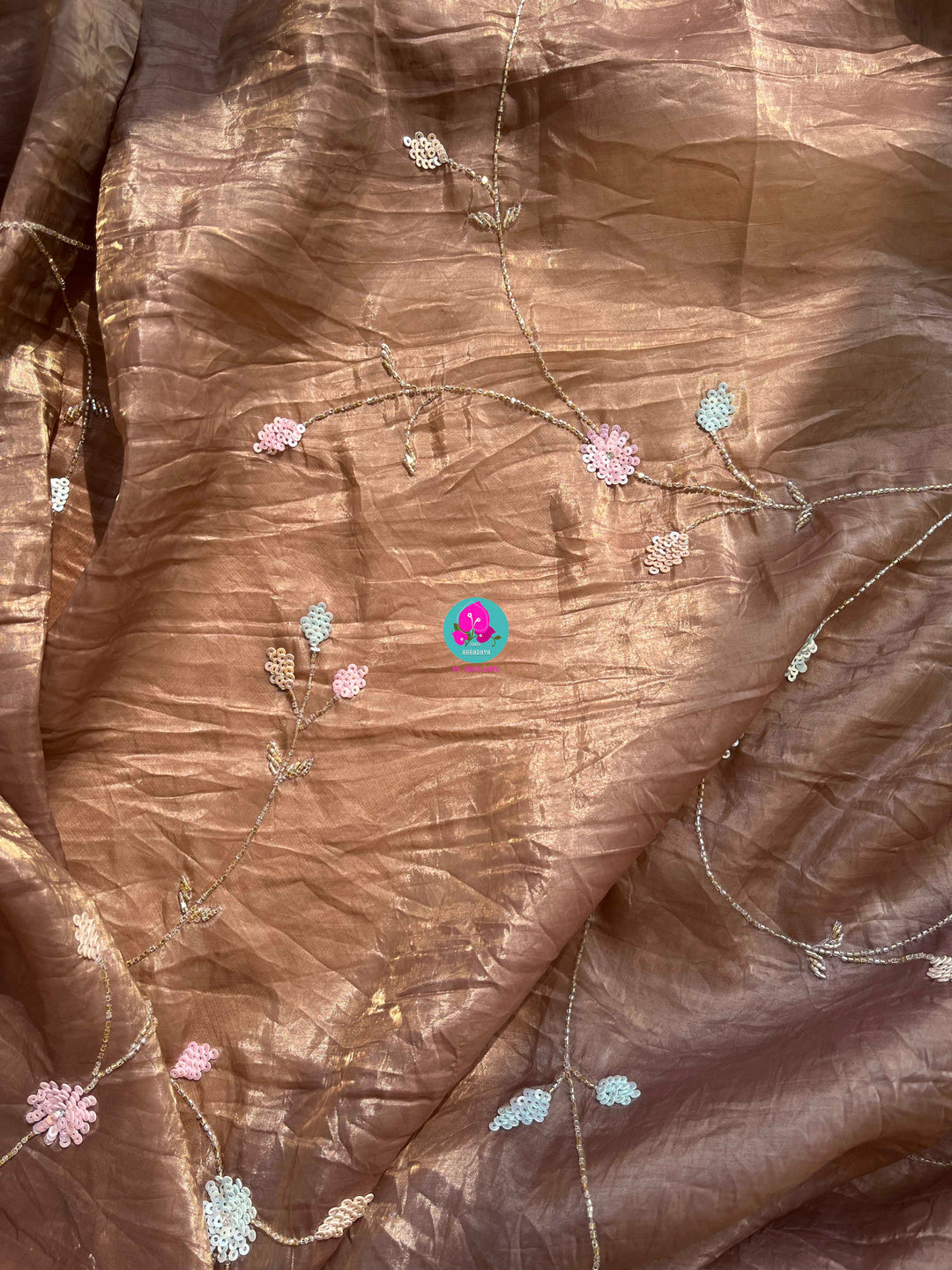 Hand embroidered soft crush organza saree