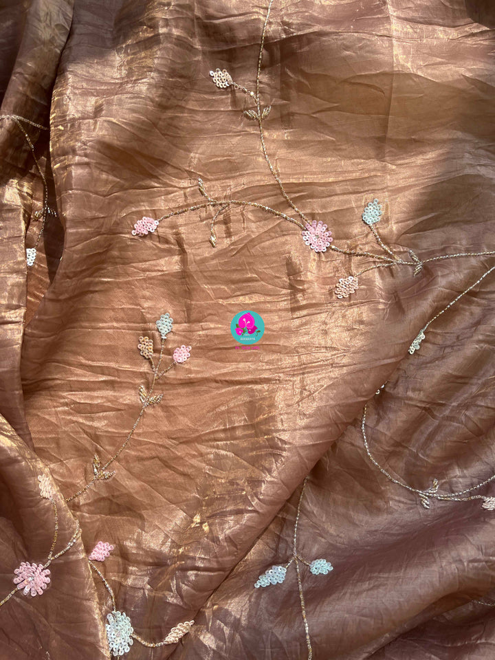 Hand embroidered soft crush organza saree