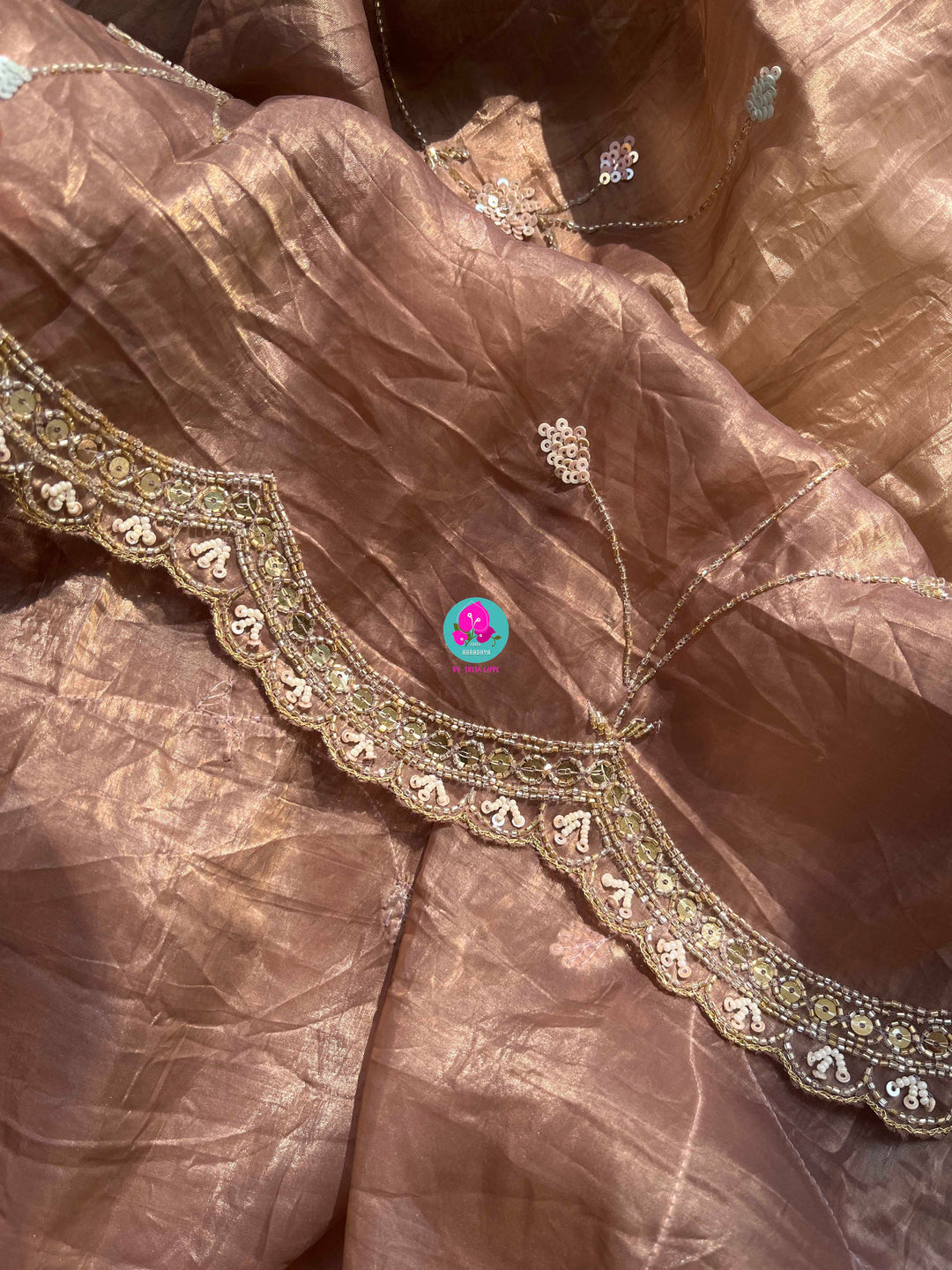 Hand embroidered soft crush organza saree