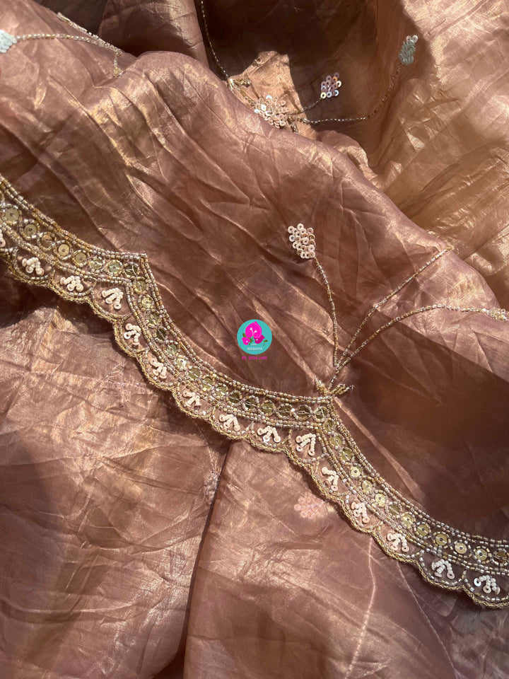 Hand embroidered soft crush organza saree