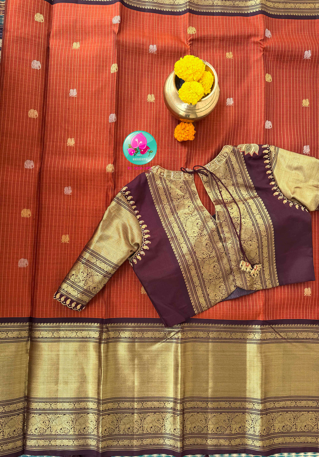 Ember & Earth: Vintage Rust Orange Vaira Oosi Kanchipuram Saree with Grand Artisan Borders