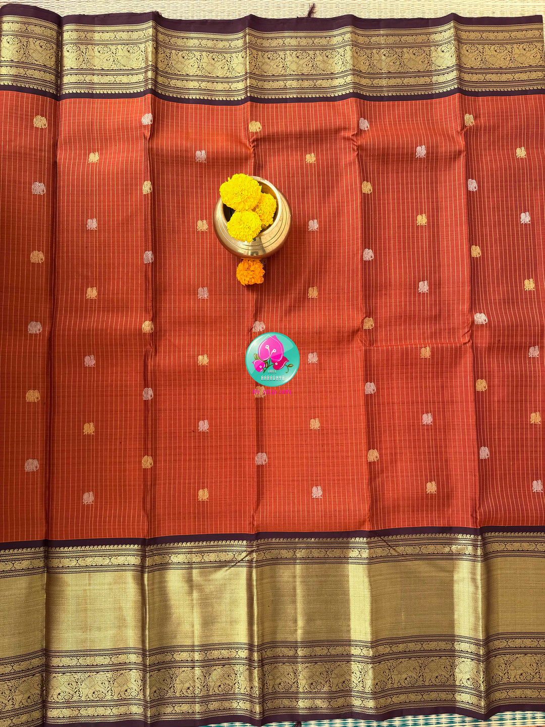 Ember & Earth: Vintage Rust Orange Vaira Oosi Kanchipuram Saree with Grand Artisan Borders