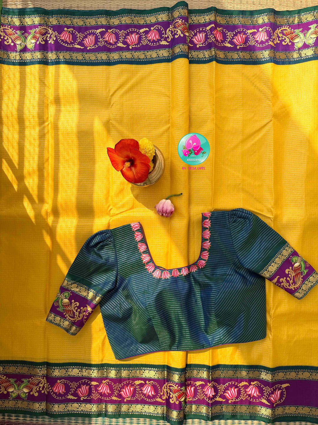 Sacred Sunbeams: Yellow Vaira Oosi Kanchipuram Saree with Tanjore Hand-Painted Artistry