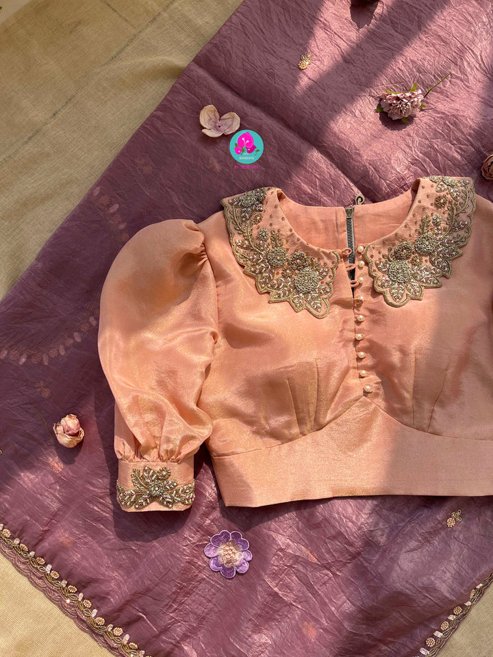 Soft Crush organza saree with hand embroidery paired with hand embroidered Blouse