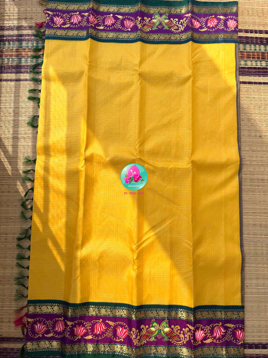 Sacred Sunbeams: Yellow Vaira Oosi Kanchipuram Saree with Tanjore Hand-Painted Artistry