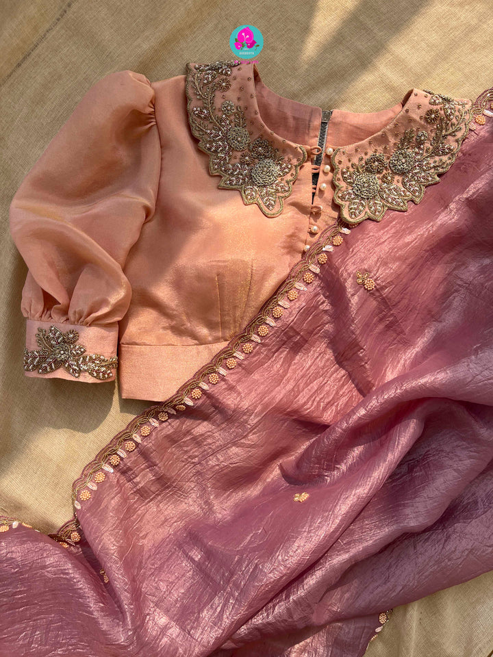 Soft Crush organza saree with hand embroidery paired with hand embroidered Blouse