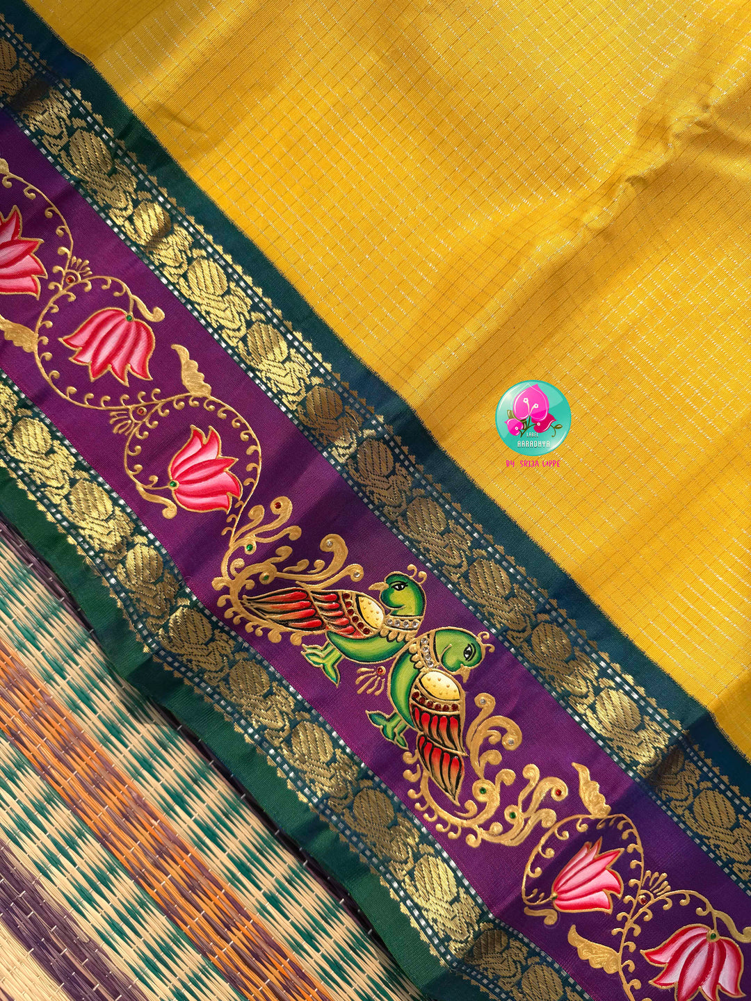 Sacred Sunbeams: Yellow Vaira Oosi Kanchipuram Saree with Tanjore Hand-Painted Artistry