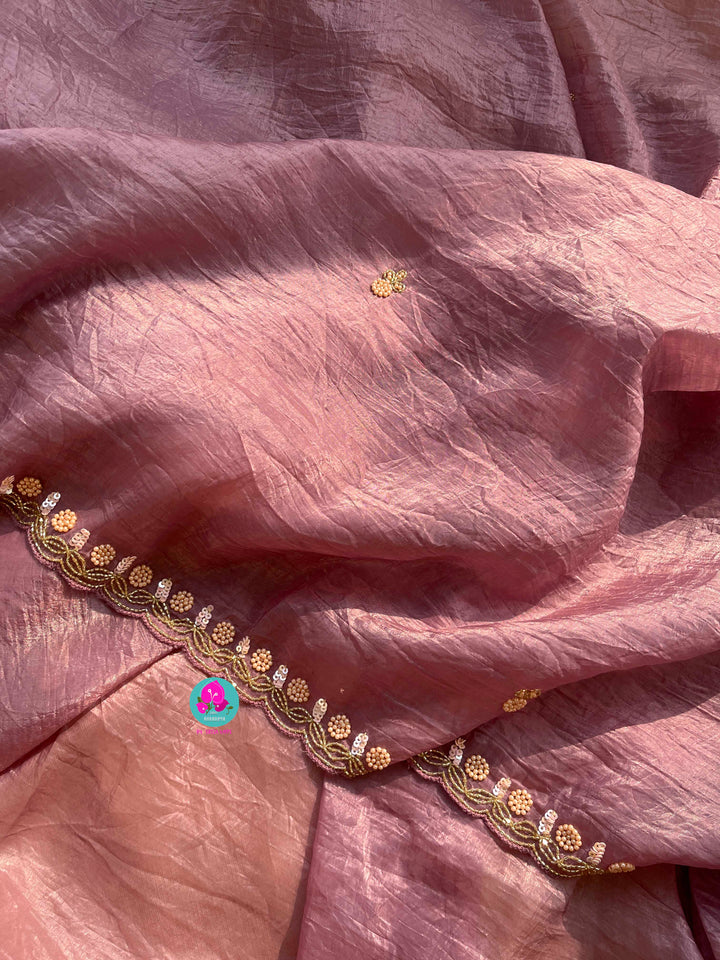 Soft Crush organza saree with hand embroidery