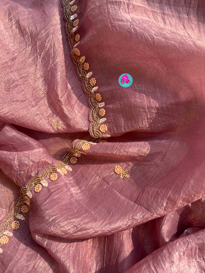 Soft Crush organza saree with hand embroidery