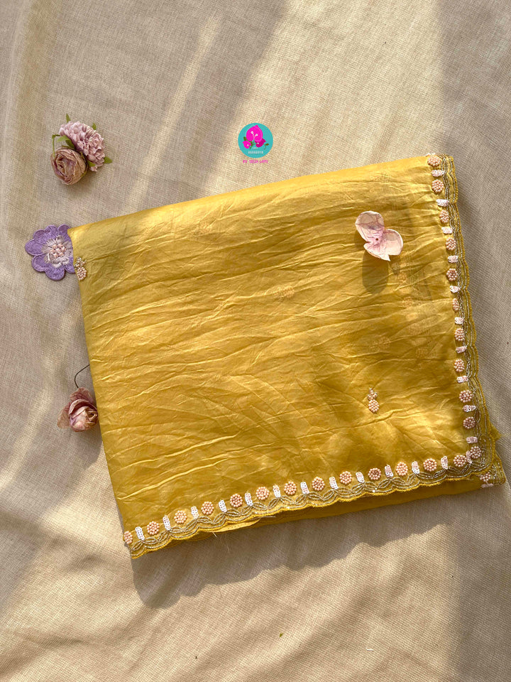 Soft Crush organza saree with hand embroidery