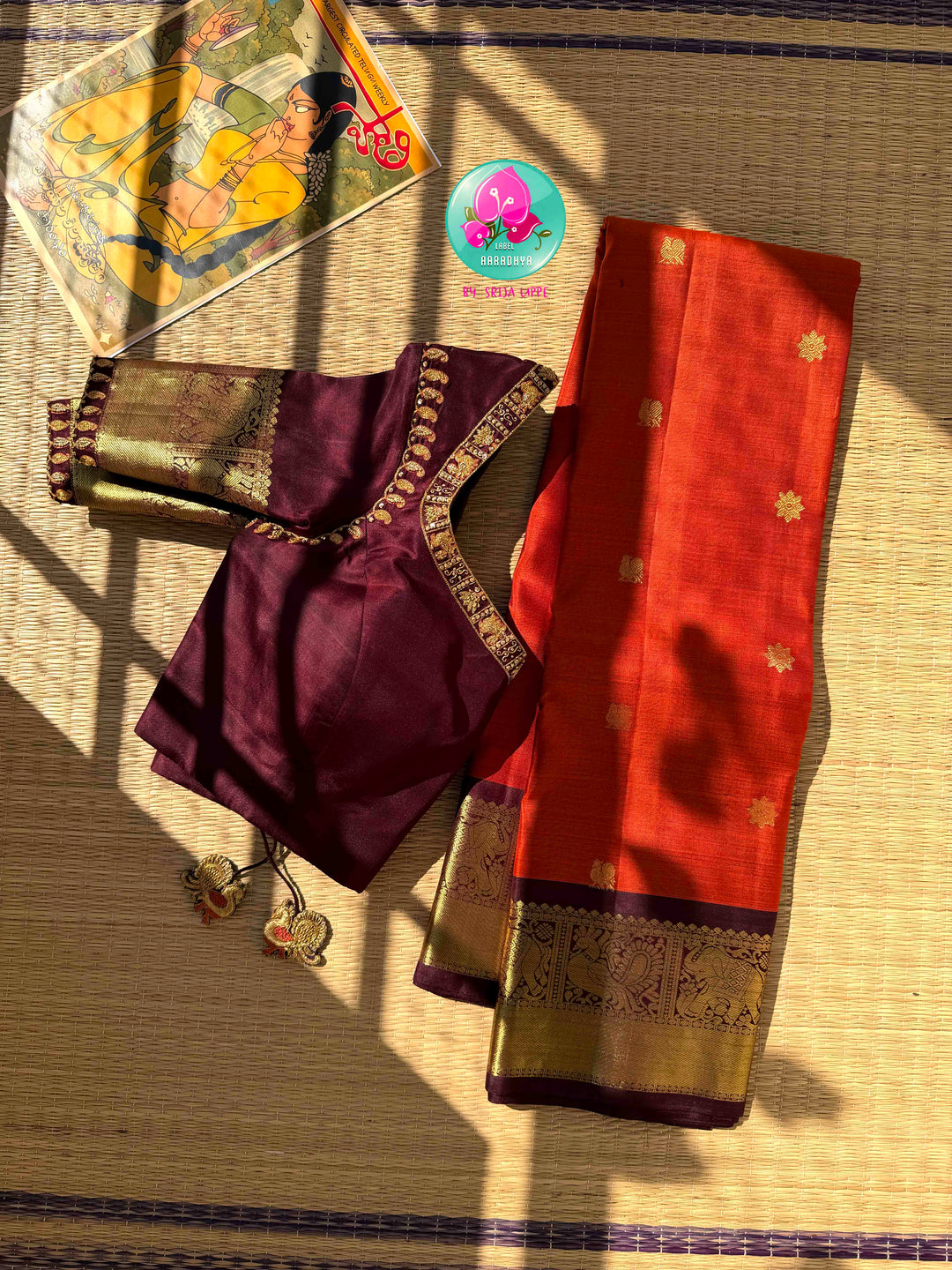 Vintage Earthy Elegance & Deep Chocolate Opulence: Pure Vintage Kanjeevaram Silk Saree in Rust Orange & Deep Brown with Hand-Embroidered Maggam Blouse