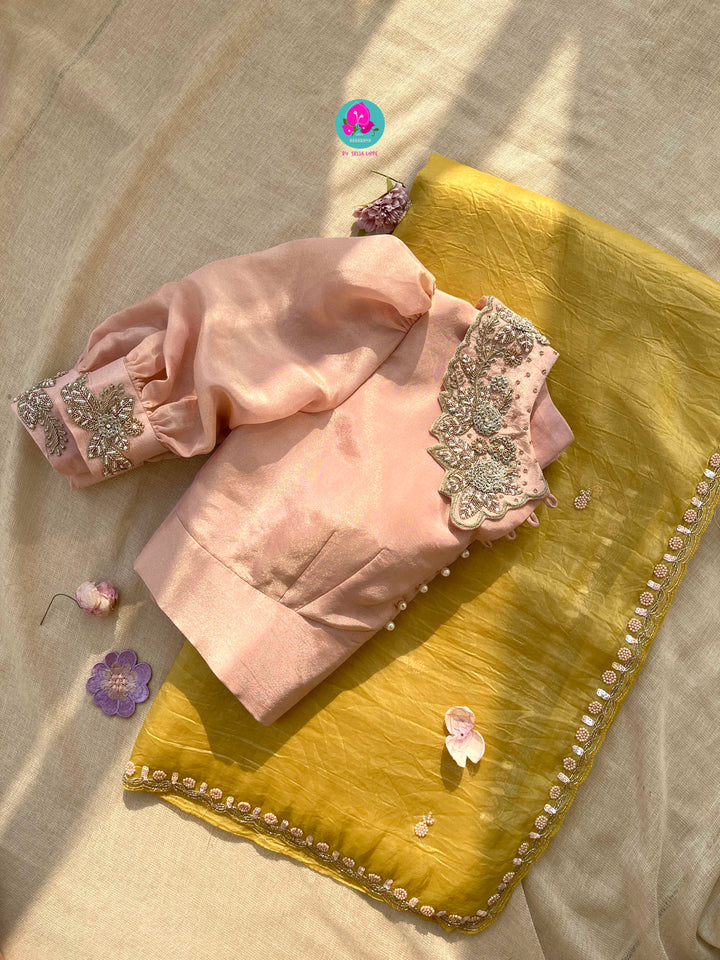 Soft Crush organza saree with hand embroidery paired with hand embroidered Blouse
