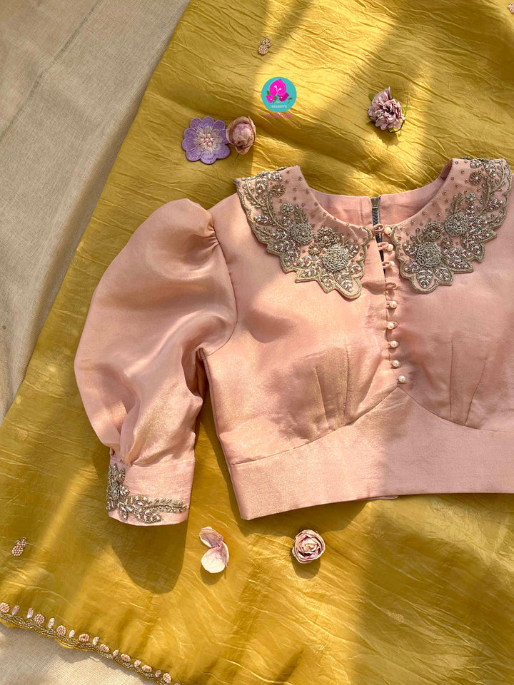 Soft Crush organza saree with hand embroidery paired with hand embroidered Blouse