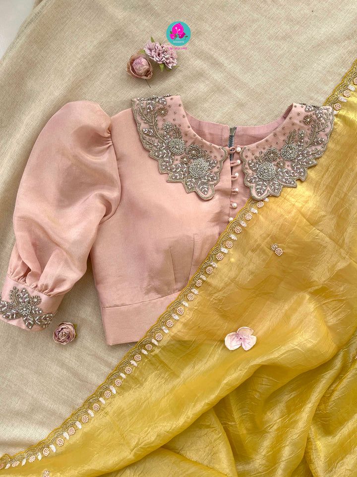 Soft Crush organza saree with hand embroidery paired with hand embroidered Blouse