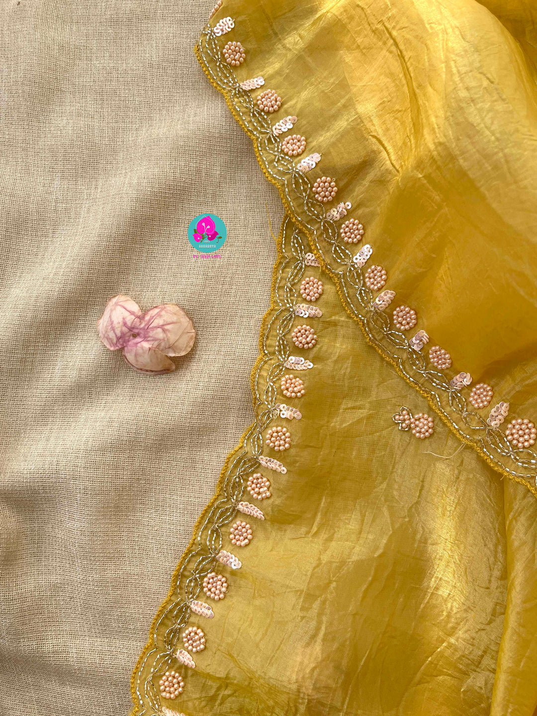 Soft Crush organza saree with hand embroidery